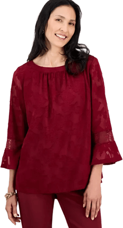 Women's Jacquard Lace-Trim Blouse, Exclusively at Macy's