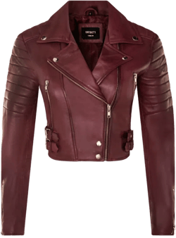 Womens Burgundy Cropped Brando Leather Biker Jacket-durban In Brown