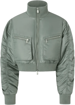 Short Technical Satin Bomber Jacket In Green