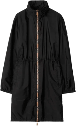 Drawstring Waist High Collar Parka In Black