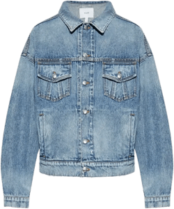 Dropneck Cropped Distressed Denim Trucker Jacket In Blue