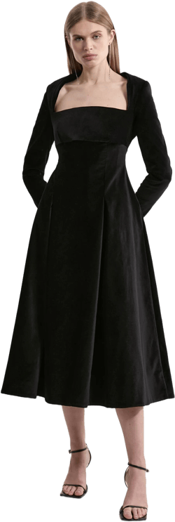 Petite Velvet Tailored Pleat Full Skirted Midaxi Dress | Karen Millen