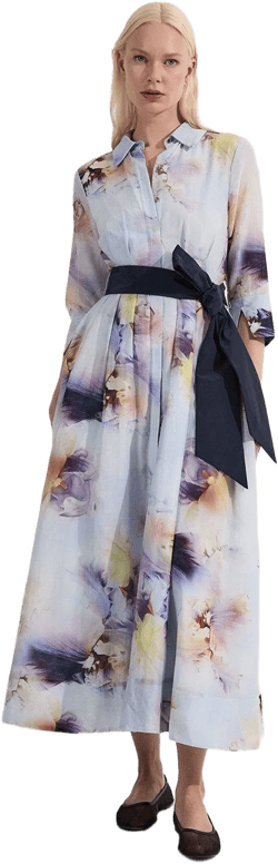 Spring Floral Silk Cotton Woven Shirt Dress | Karen Millen