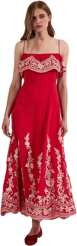 Tall Embroidered Applique Strappy Midi Dress | Karen Millen