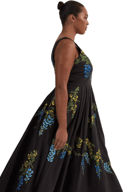 Plus Size Floral Embroidered Cotton Linen Woven Prom Dress | Karen Millen
