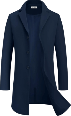 COOFANDY Mens Wool Blend Coat Winter Trench Coats Notched Lapel Collar Single Breasted Overcoat Classic Peacoat With Pockets Navy Large