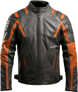 Men’s Black Orange Genuine Sheepskin Stand Collar Biker Outerwear Casual Retro Slim-fit Café Racer Leather Jacket