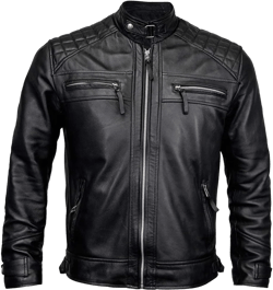 TJF Mens Fashion Quilted Leather Jacket For Men Classic Diamond Black Leather Jacket