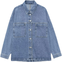 Niiyyjj Women's Denim Jacket Long Sleeve Patch Pockets Lapel Buttons Jackets Ladies Casual Coat