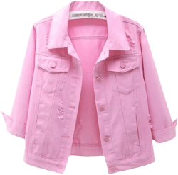 Women Spring White Pink Denim Jacket Women Loose Short Student Outerwear Holes Jacket Coat Women's Jacket