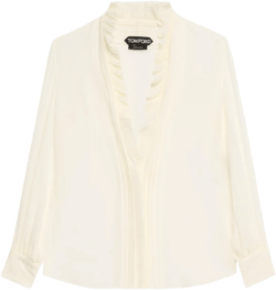 Pleated Puff Sleeve Blouse with Ruffle Trim