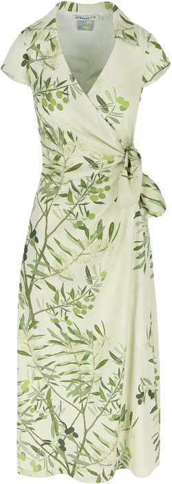 Olive Tree Print Wrap Dress