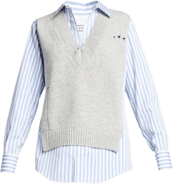 Mixed-Media Sweater Vest Shirt