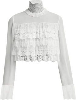 Lace Ruffle Long-Sleeve Silk Crop Top