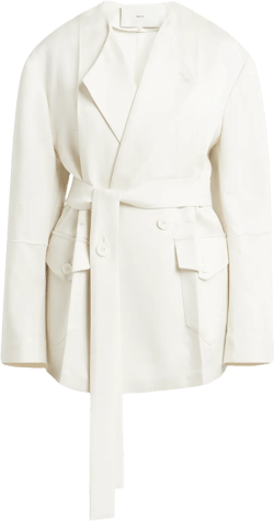 No Collar Origami Belted Wool Jacket