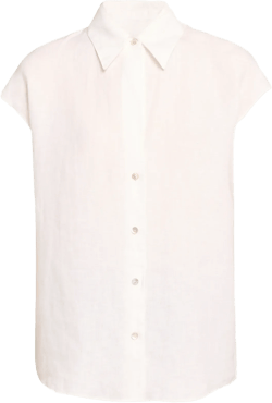 Cap-Sleeve Linen Button-Front Blouse