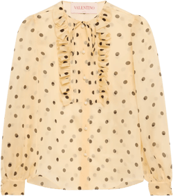 Ruffle Bib Organza Polka Dot Print Blouse