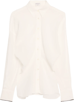 Monili-Cuff Cotton Twill Gauze Slim Blouse