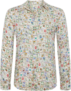 Nina Mahjong Button-Front Silk Blouse