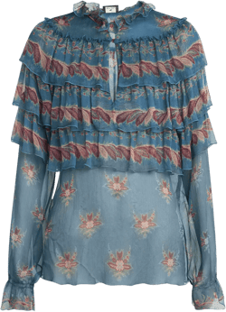 Long-Sleeve Ruffled Silk Top