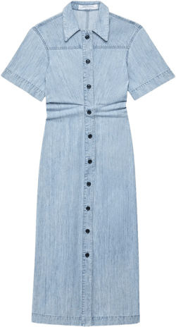 Cotton Chambray Bias Midi Shirt Dress