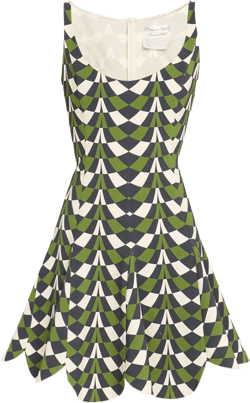 Geometric Fit-and-Flare Scalloped Wool Mini Dress