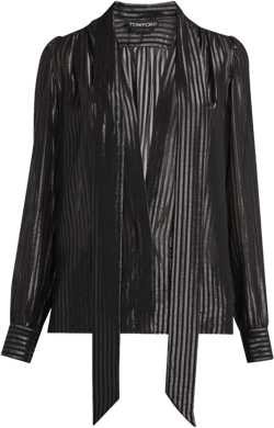 Metallic Striped Lavalliere Plunging Blouse