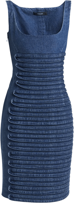 Stripe Embroidered Sleeveless Denim Dress
