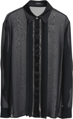 Mesh Metal Silk Georgette Button Down Blouse