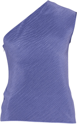 One-Shoulder Plisse Silk Blouse