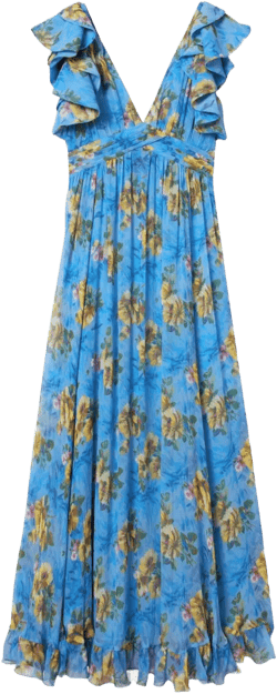 ruffled-details floral-print maxi dress