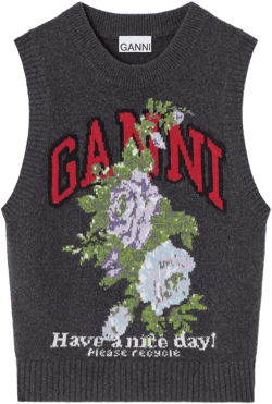floral-logo wool vest