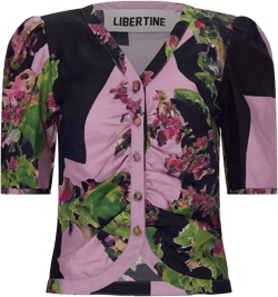 puff-sleeve floral-print blouse