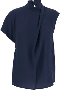 high-neck draped blouse