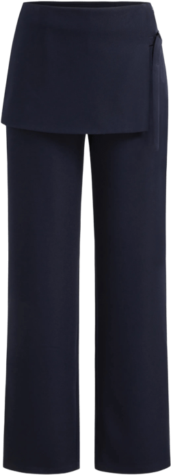 Low Rise Straight Leg Trousers With Overlapping Fixed Mini Hip Skirt