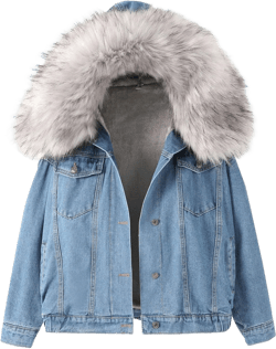 Flygo Women's Oversized Warm Sherpa Lined Faux Fur Hooded Denim Jacket Jean Coat