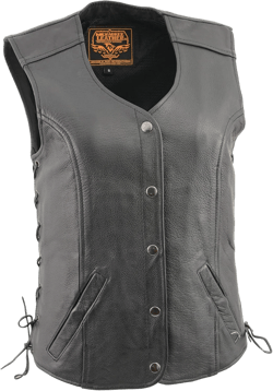 Milwaukee Leather Ladies Snap Front Side Lace Leather Biker Vest LKL4700 5X-Large Black