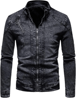 Blue Denim Jacket Men Motorcycle Jacket Slim Fit Jackets Stand Collar Denim Coat