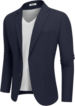 COOFANDY Men's Casual Blazer Jacket Two Button Suit Jackets Lightweight Knit Sport Coat Navy Blue Large
