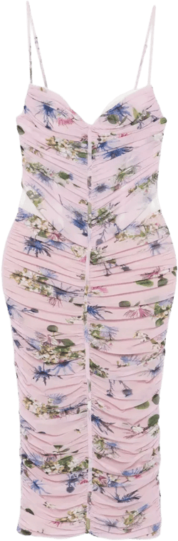 floral-print ruched midi day dress