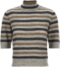 Brunello Cucinelli Women's Gray Lurex Wool Cropped Sweater