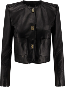 Elisabetta Franchi Women's Black Leather Jacket With Monogram Metal Details