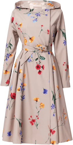 RainSisters Women's Pink Beige Waterproof Trench Coat With Colorful Flower Print: Spring Bloom