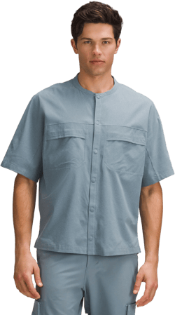 lululemon Men's Blue Wovenair Cargo-Pocket Short-Sleeve Shirt