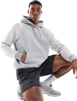 Hollister Men's Gray Boxy Varsity Logo Hoodie With Contrast Sleeves