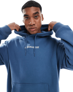 Hollister Men's Blue Oversized Front 90s Logo Hoodie