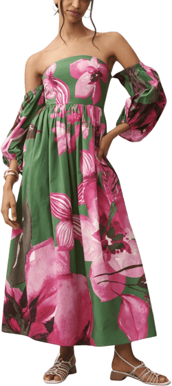 Anthropologie Women's Off-the-shoulder Floral Printed Maxi Dress