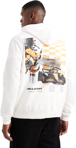 Hollister Men's White Boxy F1 Back Graphic Hoodie