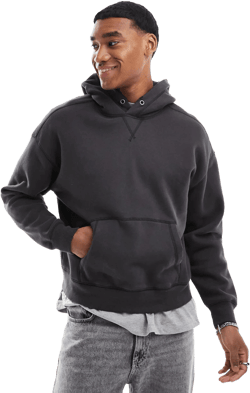 Hollister Men's Gray Contrast Stitch Cropped Hoodie