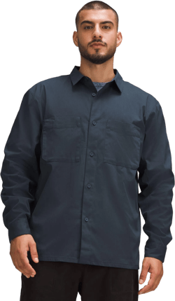 lululemon Men's Blue Poplin Relaxed Long-Sleeve Button Up Shirt